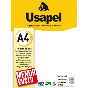 Papel Couchê Branco A4 180g 50fls Usapel
