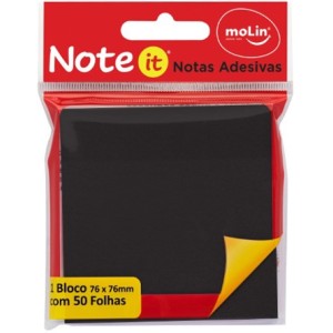 Notas Adesivas 76mm x 76mm - Preto 100 Folhas Molin