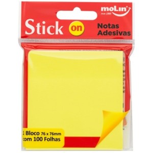 Notas Adesivas 76mm x 76mm - Amarelo 100 Folhas Molin