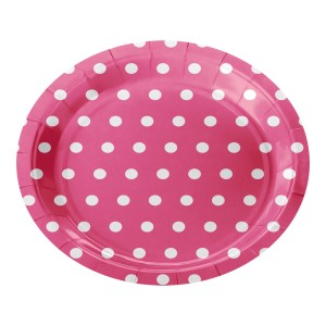 Pratos de Papel 18cm - Bolinhas Pink e Branco c/8 Make+