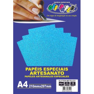 Papel Glitter Metálico A4 Azul Celeste 250g 10fls Off Paper