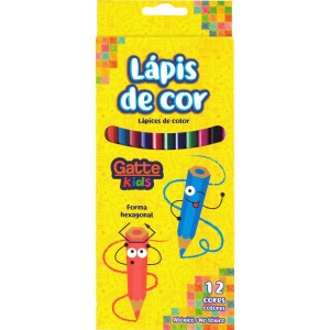 Lápis de Cor 12 Cores Hexagonal Gatte