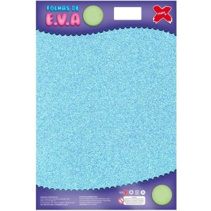 Placa de EVA com Glitter 40x60cm - Azul Água Neon c/5