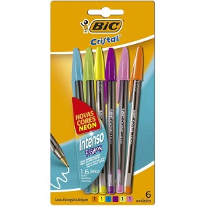 Caneta Esferográfica 1.6mm Cristal Intenso Fashion c/6 Cores Bic