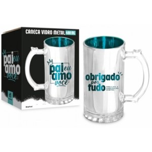 Caneca Vidro Metalic 480ml - Pai Eu Amo Você Brasfoot