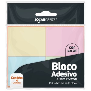 Bloco Adesivo 38mm x 50mm - Colorido Pastel 100 Folhas Jocar Office