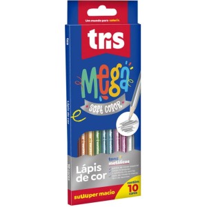 Lápis de Cor 10 Cores Tons Metálicos Triangular Mega Soft Color Tris
