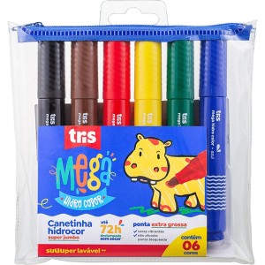 Canetinha Hidrográfica 6 Cores Super Jumbo Mega Hidro Color Tris