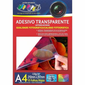 Papel Adesivo Transparente Leitoso A4 120g 10 Folhas Off Paper