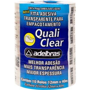 Fita Adesiva Transparente 12mm x 40m - Pacote com 10 Rolos Adelbras
