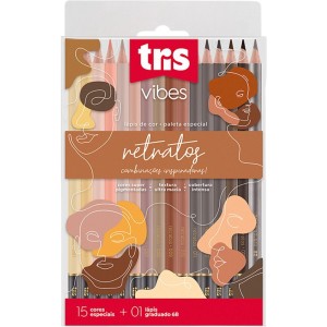 Lápis de Cor 15 Cores + 1 Lápis 6B Vibes Retratos Tris