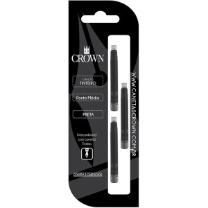 Carga para Caneta Tinteiro Preta - Com 3 Cartuchos CA32005P Crown