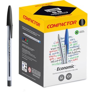Caneta Esferográfica 1.0mm Economic Preta c/100 Compactor