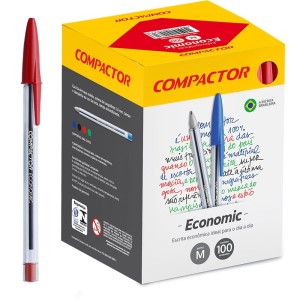 Caneta Esferográfica 1.0mm Economic Vermelha c/100 Compactor