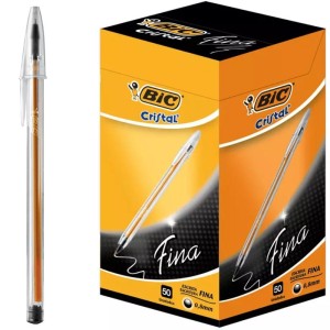 Caneta Esferográfica 0.8mm Cristal Precisão Fina Preta c/50 Bic