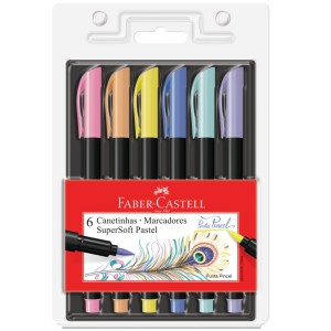 Brush Pen 6 Cores Supersoft Tons Pastéis Faber Castell